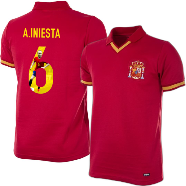 COPA Football - Spain Retro Football Shirt 1988 + A. Iniesta 6 (Photo Style)